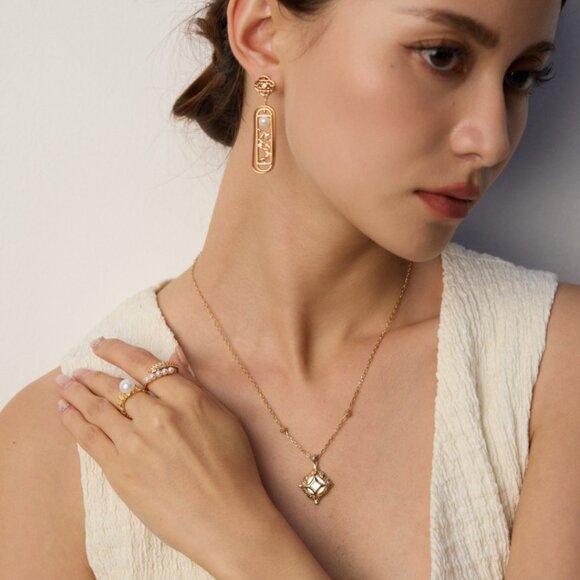 ✨ Artisan Original Laurel Leaf & Dangling Pearl Ring | S925 Gold Adjustable - Picture 6 of 12